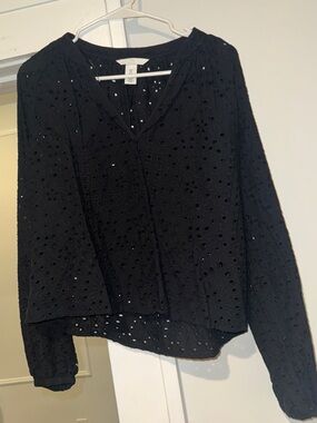 H&M Black Eyelet V-Neck Blouse- worn ONCE